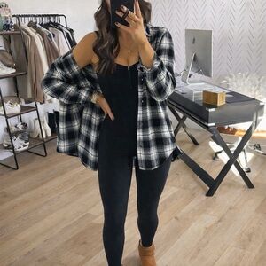 Harley Davidson Black & White Plaid Top